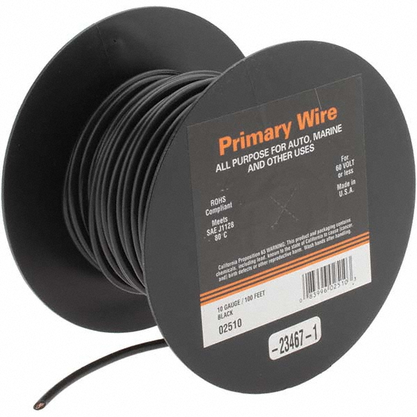 Made in USA 10 AWG, 105 Strand, 500' OAL, Tinned Copper Hook Up Wire - 893-2-500