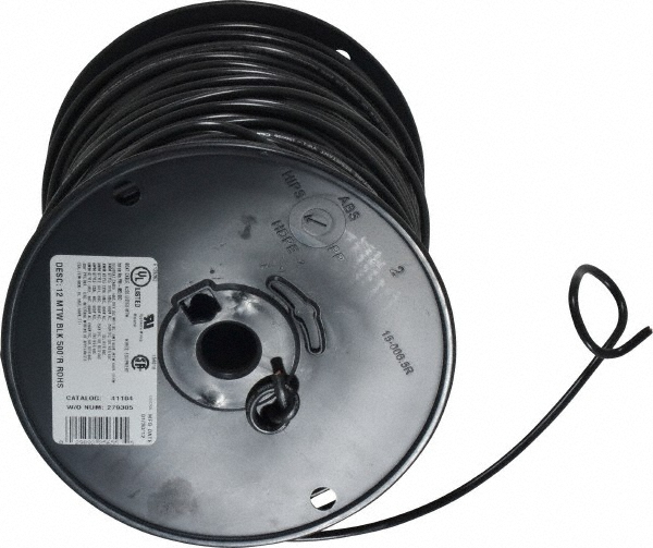 Hubbell Workplace Solutions Machine Tool Wire: 12 AWG, Black, 1' Long, Polyvinylchloride - GR70041404