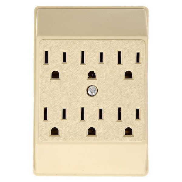 Eaton Wiring Devices Outlet Adapter, 2 -Pole, 15 A, 125 V, 6 -Outlet, NEMA: NEMA 5-15R, Ivory - C1146V