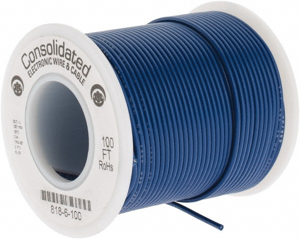 Made in USA 22 AWG, 7 Strand, 100' OAL, Tinned Copper Hook Up Wire - 866-2-100