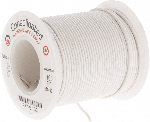 Made in USA 24 AWG, 7 Strand, 100' OAL, Tinned Copper Hook Up Wire - 817-9-100