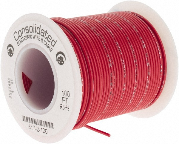 Made in USA 24 AWG, 7 Strand, 100' OAL, Tinned Copper Hook Up Wire - 817-2-100