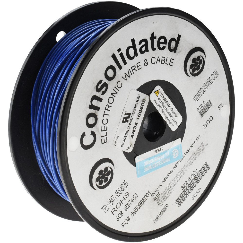Made in USA 18 AWG, 16 Strand, 500' OAL, Tinned Copper Hook Up Wire - 876-6-500