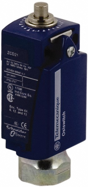 Telemecanique Sensors General Purpose Limit Switch: SPDT, NC, End Plunger, Top - XCKD2110N12