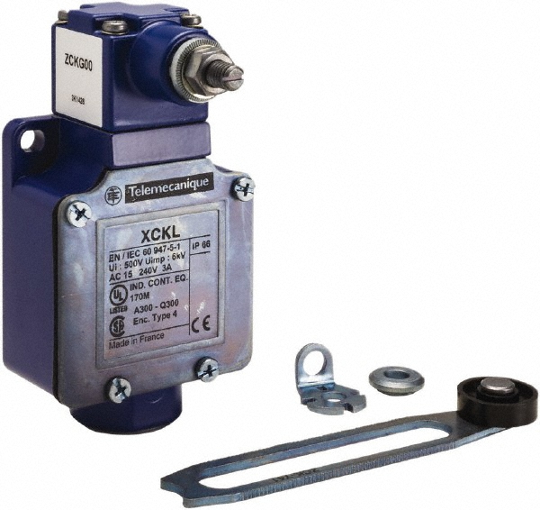 Telemecanique Sensors General Purpose Limit Switch: SPDT, NC, Roller Lever, Top - XCKL10041H7
