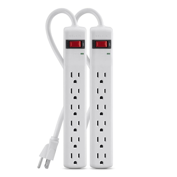 Skilledpower 6-Outlet 2 ft. Power Cord with Power Strip Surge Protector 200 Joules, 2PK - SK647427