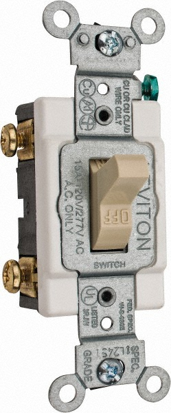 Cooper Wiring Devices 3 Pole, 120 to 277 VAC, 15 Amp, Commercial Grade Toggle Three Way Switch - CSB315V