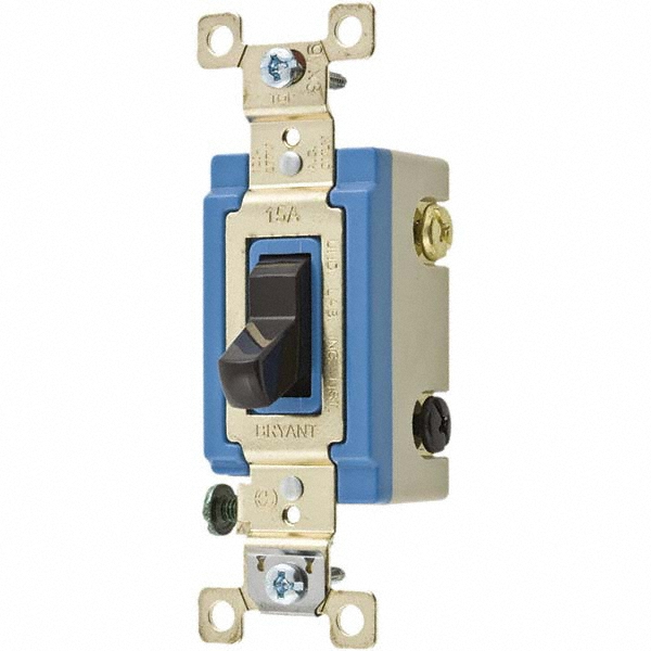 Bryant Electric Wall & Dimmer Light Switches: Switch Type: Three Way; Switch Operation: Toggle; Color: Brown; Grade: Industrial - 4803