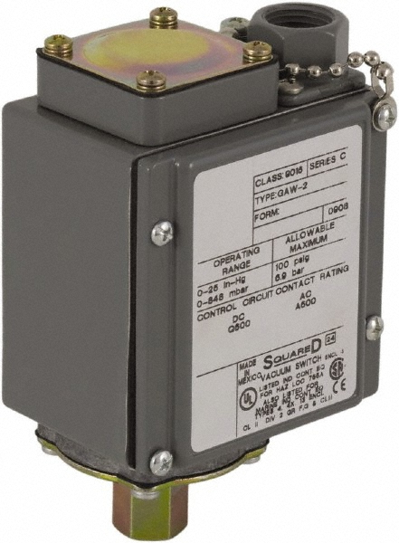 Square D 4, 13 and 4X NEMA Rated, SPDT, 90 to 2,900 psi, Electromechanical Pressure and Level Switch - 9012GCW2G17V1