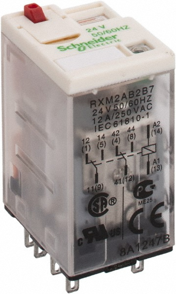 Square D 8 Pins, 1.2 VA Power Rating, Ice Cube Electromechanical Plug-in General Purpose Relay - RXM2AB2B7