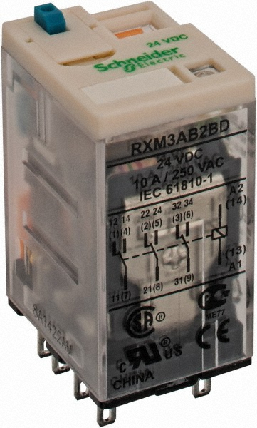 Square D 8 Pins, 1.2 VA Power Rating, Ice Cube Electromechanical Plug-in General Purpose Relay - RXM2AB2B7