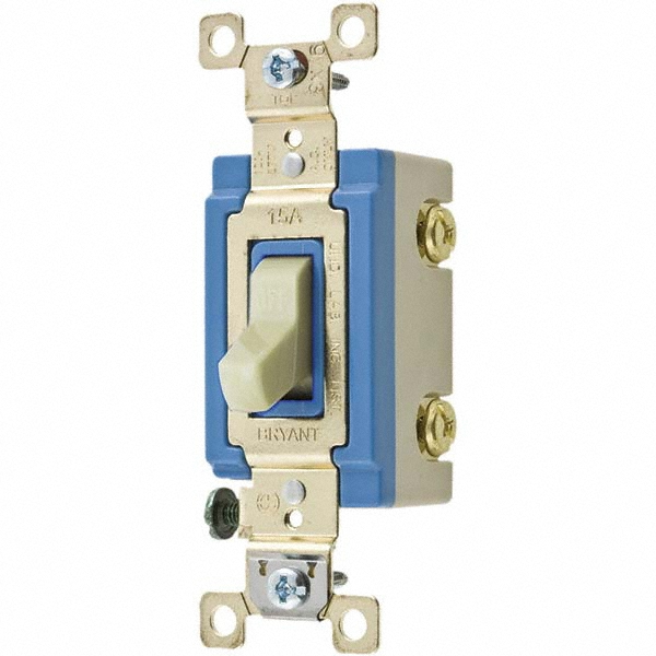 Bryant Electric Wall & Dimmer Light Switches: Switch Type: NonDimmer; Switch Operation: Toggle; Color: Ivory; Grade: Industrial - 4801I