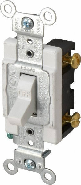 Cooper Wiring Devices 3 Pole, 120 to 277 VAC, 15 Amp, Commercial Grade Rocker Three Way Switch - 7503W