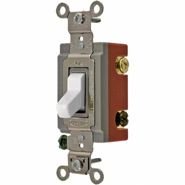 Hubbell Wiring Device-Kellems Toggle Switches; Switch Type: Heavy-Duty; Switch Sequence: Off-On; Contact Form: SPST; Actuator Type: Toggle; Terminal Type: Screw; Maximum Amperage at 125 Volts: 20 A; Maximum Amperage at 250 Volts: 20.0 A; Mount Type: Box Mount; Body Material: Nylon; Includes: Terminal Screws; Standards Met: CSA - 1221GY
