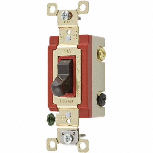 Bryant Electric Wall & Dimmer Light Switches: Switch Type: Four Way; Switch Operation: Toggle; Color: Brown; Grade: Industrial - 4904