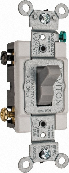 Hubbell Wiring Device-Kellems 3 Pole, 120 to 277 VAC, 15 Amp, Commercial Grade Toggle Three Way Switch - CS315GY