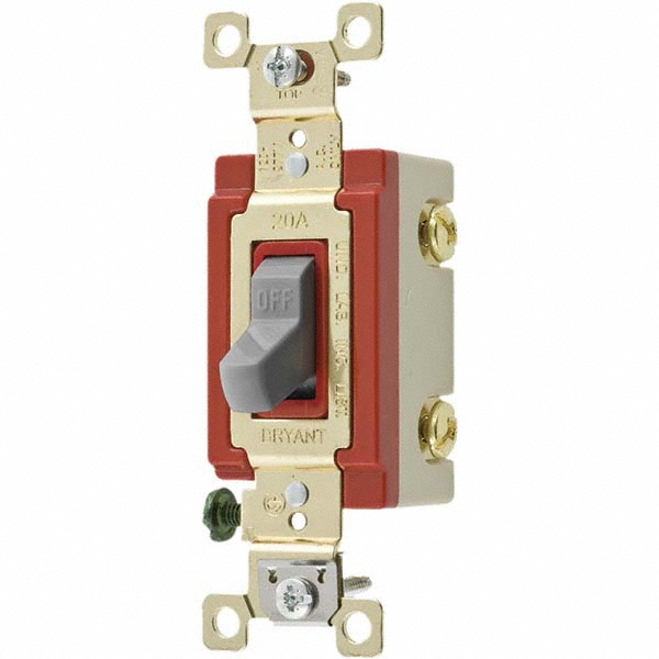 Bryant Electric Wall & Dimmer Light Switches: Switch Type: NonDimmer; Switch Operation: Toggle; Color: Gray; Grade: Industrial - 4901GRY