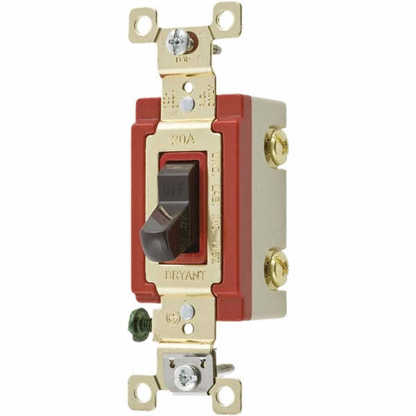 Bryant Electric Wall & Dimmer Light Switches: Switch Type: NonDimmer; Switch Operation: Toggle; Color: Brown; Grade: Industrial - 4901