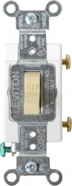 Bryant Electric Wall & Dimmer Light Switches: Switch Type: Three Way; Switch Operation: Toggle; Color: Ivory; Grade: Industrial - 4803I