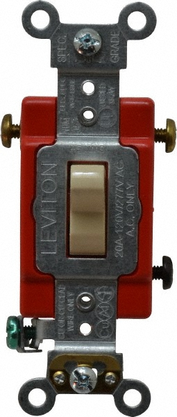 Bryant Electric Wall & Dimmer Light Switches: Switch Type: Three Way; Switch Operation: Toggle; Color: Ivory; Grade: Industrial - 4803I