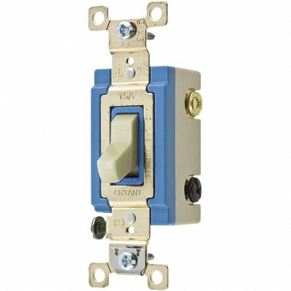Bryant Electric Wall & Dimmer Light Switches: Switch Type: Three Way; Switch Operation: Toggle; Color: Ivory; Grade: Industrial - 4803I