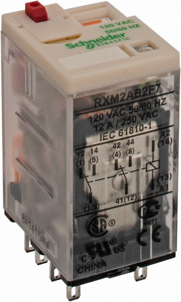 Square D 14 Pins, 2.5 VA Power Rating, Ice Cube Electromechanical Plug-in General Purpose Relay - RPM42B7