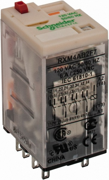Square D 14 Pins, 2.5 VA Power Rating, Ice Cube Electromechanical Plug-in General Purpose Relay - RPM42B7