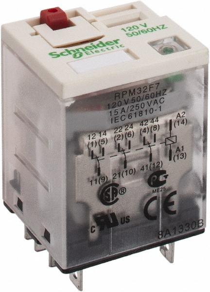 Square D 14 Pins, 2.5 VA Power Rating, Ice Cube Electromechanical Plug-in General Purpose Relay - RPM42B7