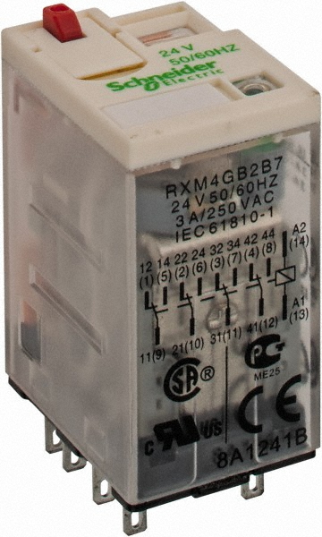 Square D 14 Pins, 2.5 VA Power Rating, Ice Cube Electromechanical Plug-in General Purpose Relay - RPM42B7
