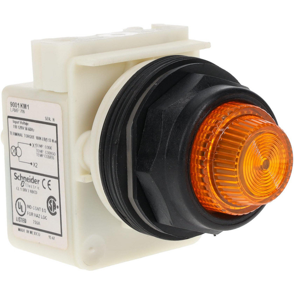 Schneider Electric 48 V Amber Lens LED Press-to-Test Indicating Light - 9001KT36LYA31