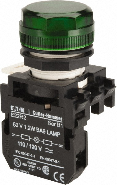 Eaton Cutler-Hammer 120 VAC/VDC Green Lens Incandescent Indicating Light - E22H3X10