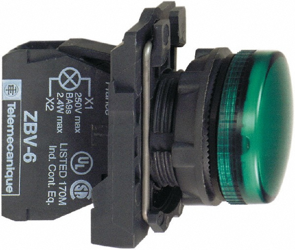 Schneider Electric 230-240 VAC at 50/60 Hz Green Lens LED Pilot Light - XB5AVM3