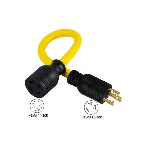 Conntek Conntek PL530L1430, 30 to 30-Amp Generator Locking Adapter with NEMA L5-30P to L14-30R, Yellow - PL530L1430