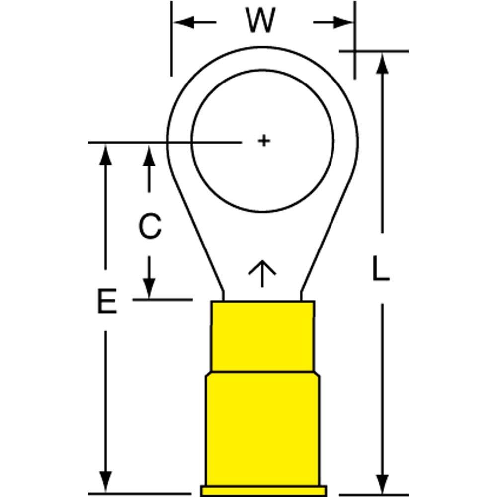 Value Collection Circular Ring Terminal: Partially Insulated, 12 to 10 AWG, Crimp Connection - BOW-23829-1