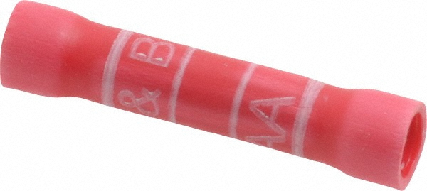 3M Butt Splice Terminal: Crimp-On, Red, 22 AWG Min, 18 AWG Max, Fully Insulated, Vinyl - 7000133656