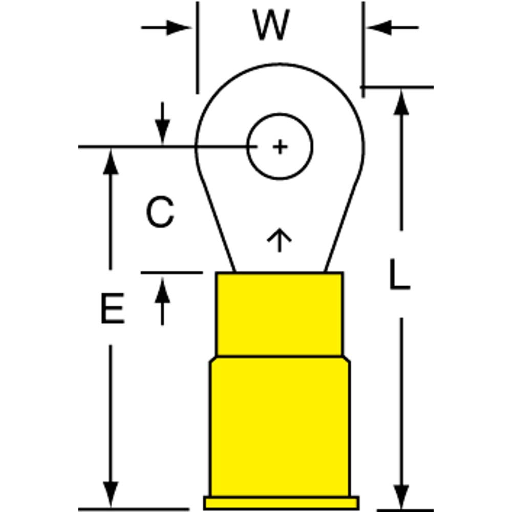 Value Collection Circular Ring Terminal: Partially Insulated, 12 to 10 AWG, Crimp Connection - RNYD5-3.7