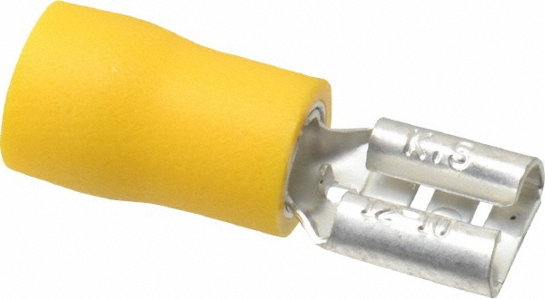 Ideal Wire Disconnect: Female, Yellow, Vinyl, 12-10 AWG, 1/4" Tab Width - 83-9601