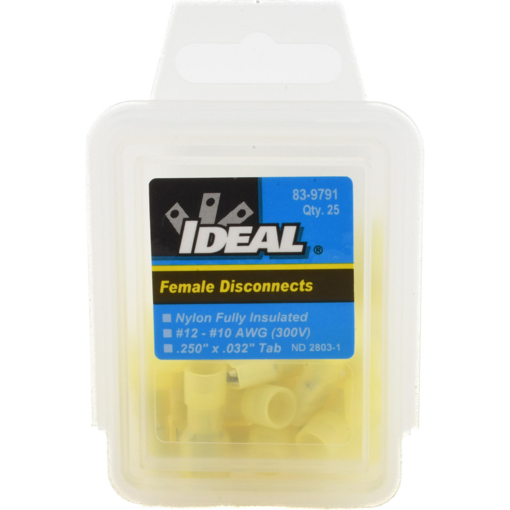 Ideal Wire Disconnect: Female, Yellow, Vinyl, 12-10 AWG, 1/4" Tab Width - 83-9601