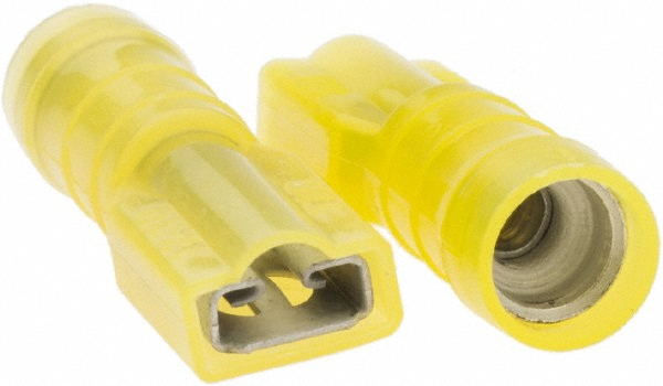 Thomas & Betts Wire Disconnect: Female, Yellow, Nylon, 12-10 AWG, 1/4" Tab Width - TNF10-250FD-XV