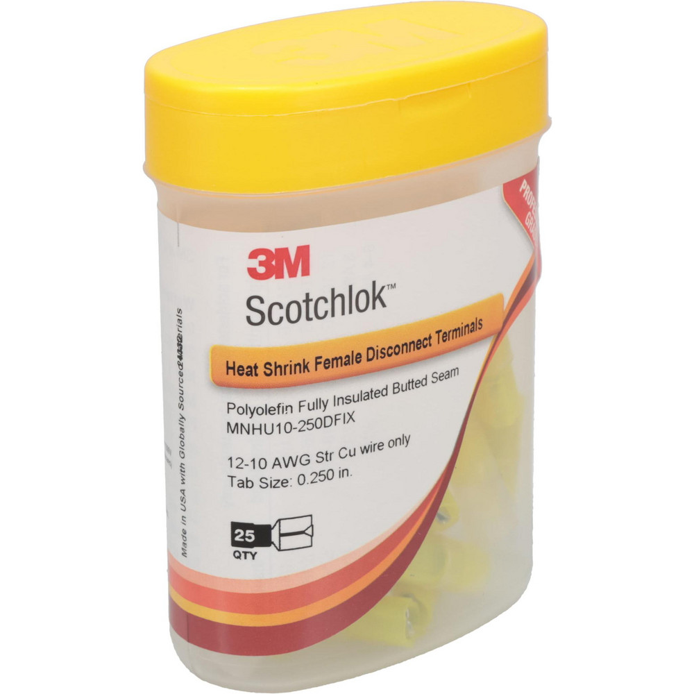 3M Wire Disconnect: Female, Yellow, Nylon Heat Shrink, 12-10 AWG, 1/4" Tab Width - 7000133382