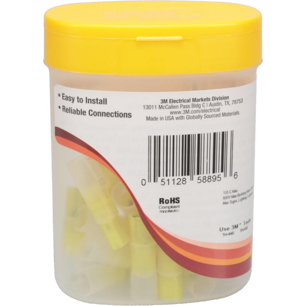 3M Wire Disconnect: Female, Yellow, Nylon Heat Shrink, 12-10 AWG, 1/4" Tab Width - 7000133382