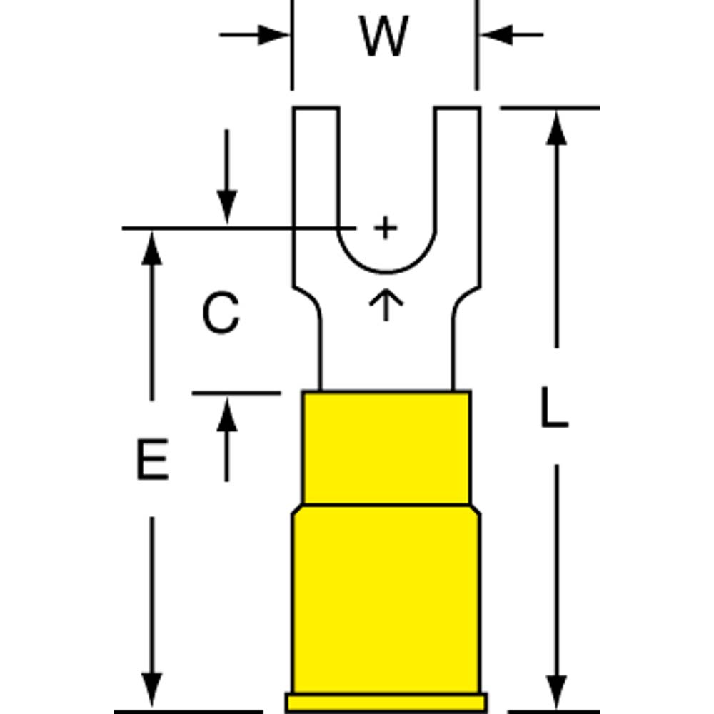 3M Block Fork Terminal: Yellow, Nylon, Partially Insulated, #8 Stud, Crimp - 7010397429
