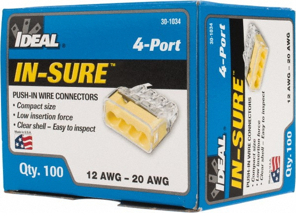 Ideal 10AWG 3 PORT 75/PK PUSH-IN WIRE CONNECTORS - 30-10L33