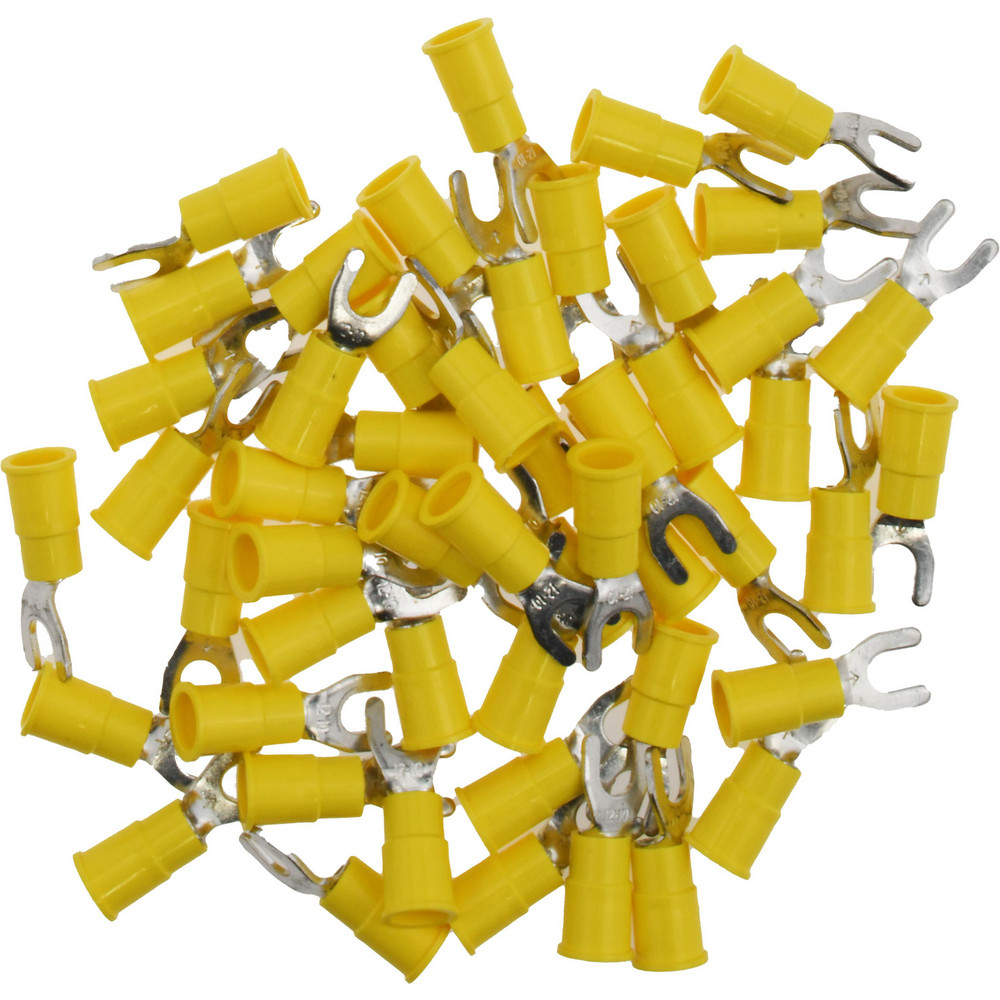 3M Standard Fork Terminal: Yellow, Vinyl, Partially Insulated, #10 Stud, Crimp - 7010297781