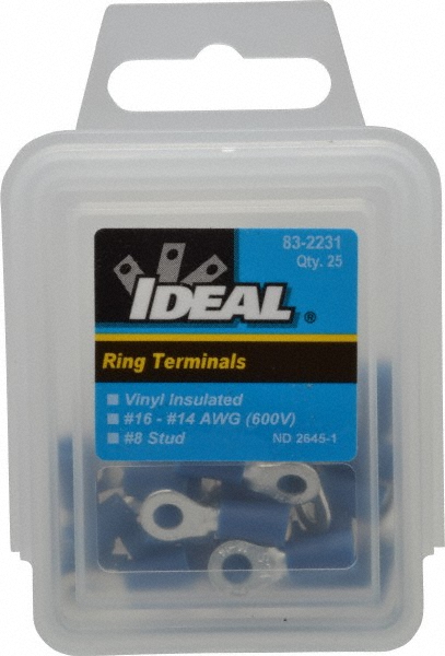 Ideal Circular Ring Terminal: Partially Insulated, 16 to 14 AWG, Crimp Connection - 83-2231