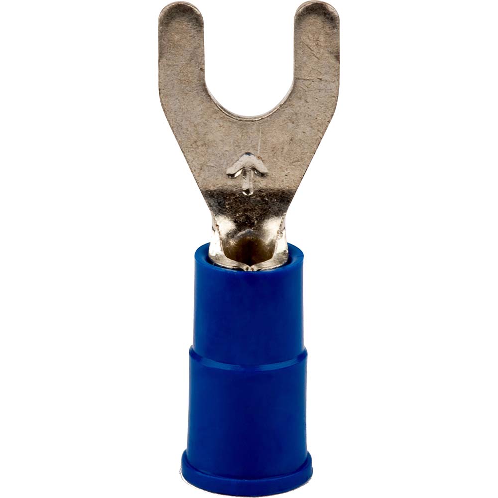 3M Standard Fork Terminal: Blue, Vinyl, Partially Insulated, #10 Stud, Crimp - 7010397392