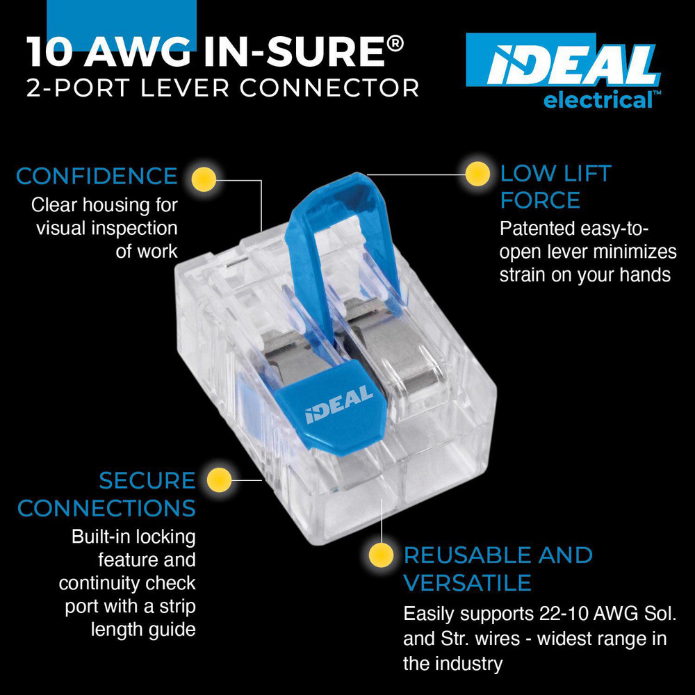 Ideal 10AWG 2 PORT 100/PK PUSH-IN WIRE CONNECTORS - 30-10L32