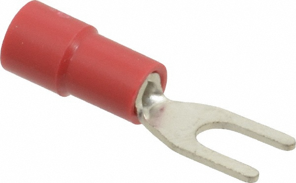 Thomas & Betts Standard Fork Terminal: Red, Vinyl, Partially Insulated, #6 Stud, Crimp - TV18-6F-XV