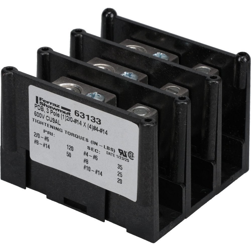 Ideal 2 Poles, 600 Volt, 30 Amp, -40 to 266°F, Polyester Thermoplastic, Polyester Thermoplastic Multipole Terminal Block - 89-202