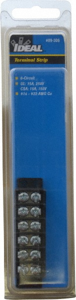 Ideal 2 Poles, 600 Volt, 30 Amp, -40 to 266°F, Polyester Thermoplastic, Polyester Thermoplastic Multipole Terminal Block - 89-202